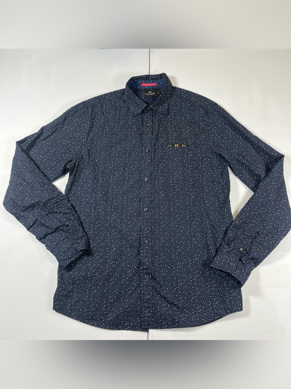Scotch & Soda Shirt Navy Blue Long Sleeve Button Up Stars Pattern Men’s L